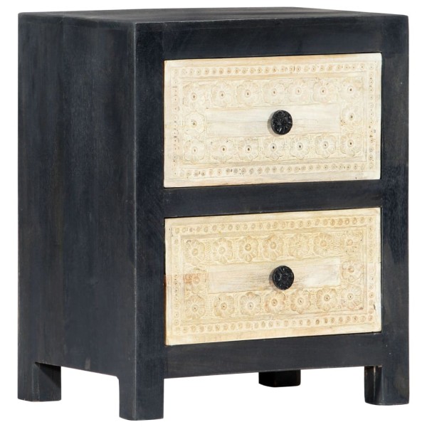 Mesita de noche tallada madera maciza de mango gris 40x30x50 cm Mesita de noche tallada madera maciza de mango gris 40x30x50 cm