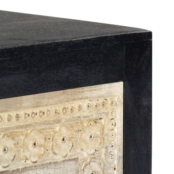 Mesita de noche tallada madera maciza de mango gris 40x30x50 cm Mesita de noche tallada madera maciza de mango gris 40x30x50 cm