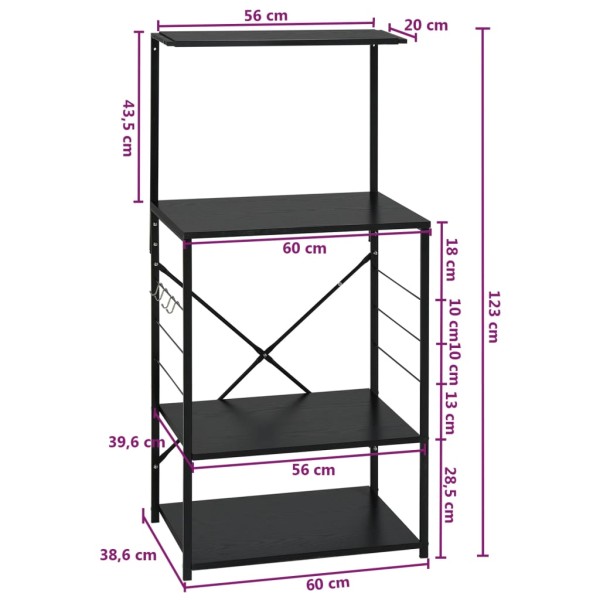 Armario para microondas madera ingeniería negro 60x39,6x123 cm Armario para microondas madera ingeniería negro 60x39,6x123 cm