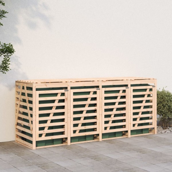 Cobertizo cuádruple para cubos de basura madera maciza de pino