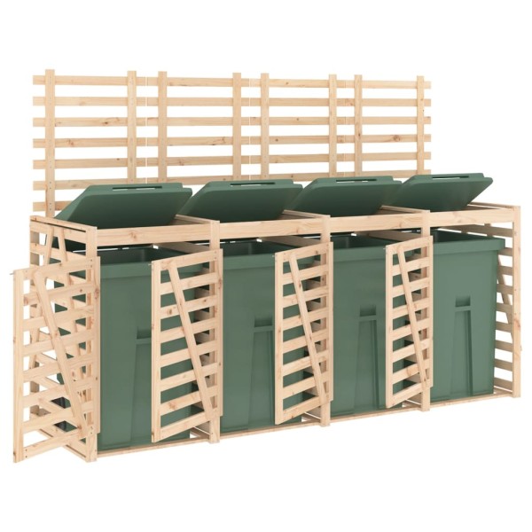 Cobertizo cuádruple para cubos de basura madera maciza de pino