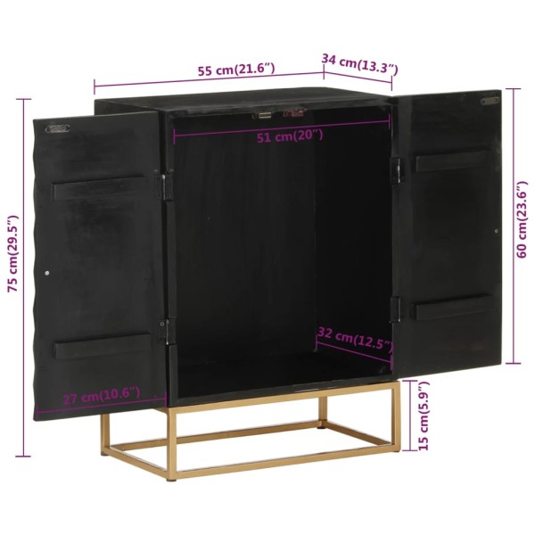 Aparador de hierro y madera maciza de mango negro 55x34x75 cm Aparador de hierro y madera maciza de mango negro 55x34x75 cm