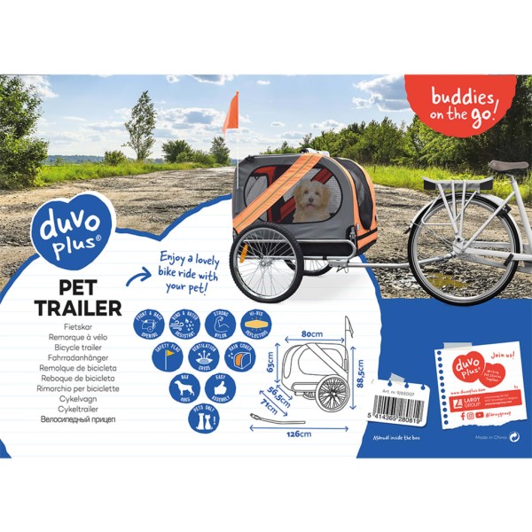 Duvoplus Remolque de bicicleta para mascotas 2 80x56,5x63 cm Duvoplus Remolque de bicicleta para mascotas 2 80x56,5x63 cm