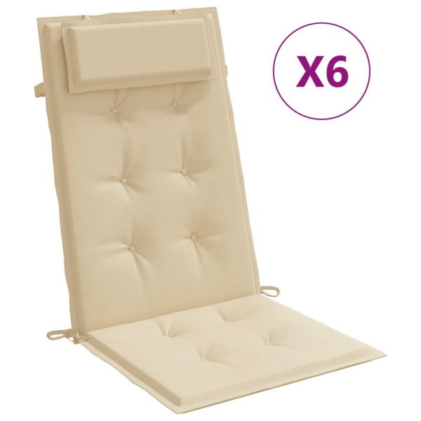 Cojines de silla con respaldo alto 6 uds tela Oxford beige Cojines de silla con respaldo alto 6 uds tela Oxford beige