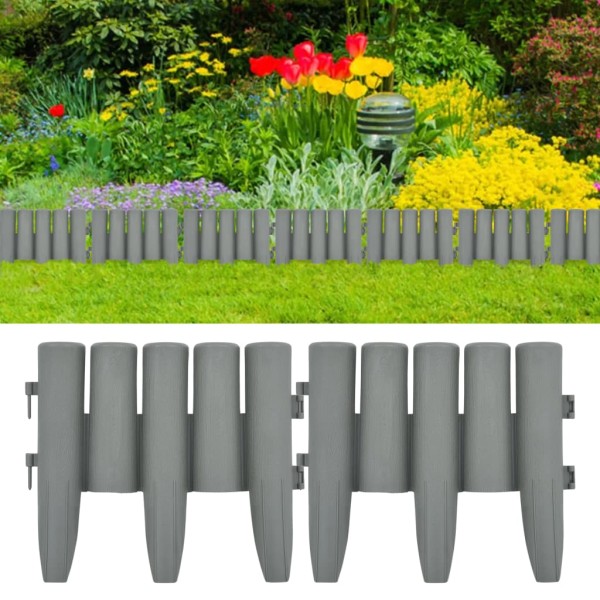 Bordes de jardín 36 unidades PP gris 10 m Bordes de jardín 36 unidades PP gris 10 m