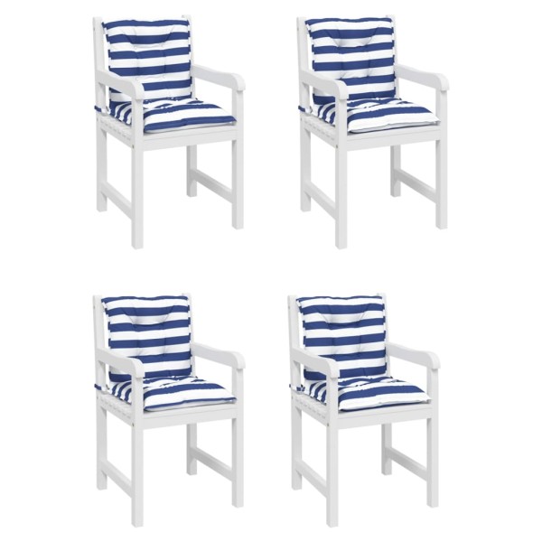 Cojines silla de respaldo bajo 4 uds tela a rayas azul y blanco