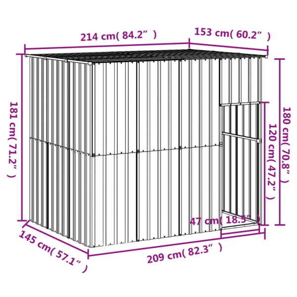 Caseta perros tejado acero galvanizado gris claro 214x153x181cm Caseta perros tejado acero galvanizado gris claro 214x153x181cm
