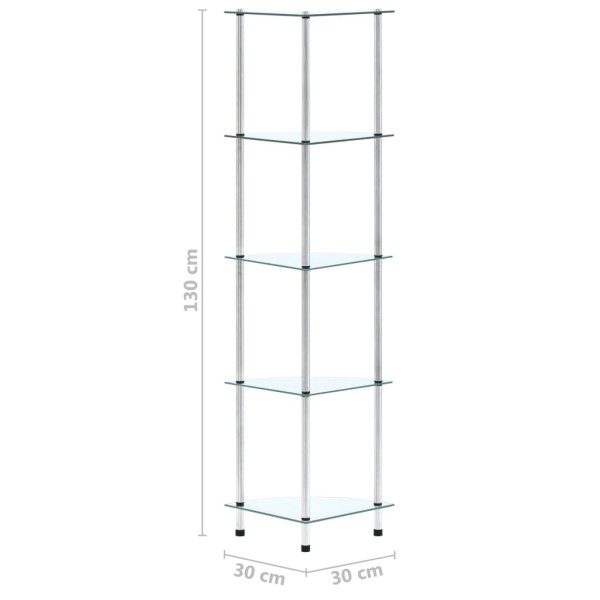Estantería 5 niveles cristal templado transparente 30x30x130 cm