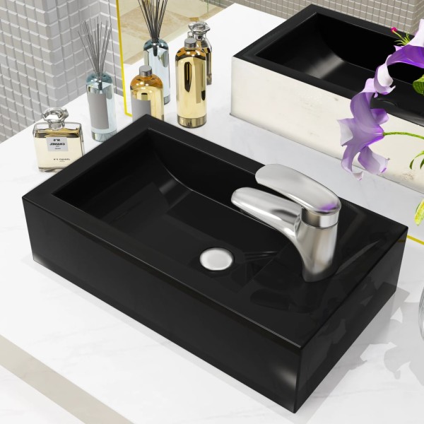 Lavabo con agujero grifo rectangular cerámica 46x25,5x12 negro Lavabo con agujero grifo rectangular cerámica 46x25,5x12 negro