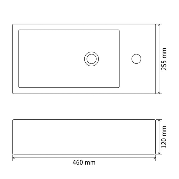Lavabo con agujero grifo rectangular cerámica 46x25,5x12 negro Lavabo con agujero grifo rectangular cerámica 46x25,5x12 negro