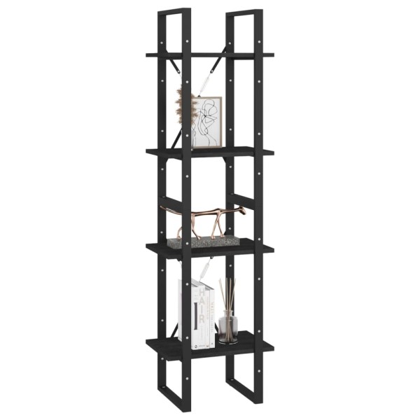 Estantería 4 niveles madera maciza de pino negro 40x30x140 cm Estantería 4 niveles madera maciza de pino negro 40x30x140 cm
