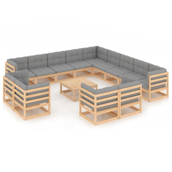 Juego de muebles de jardín 14 pzas y cojines madera maciza pino Juego de muebles de jardín 14 pzas y cojines madera maciza pino