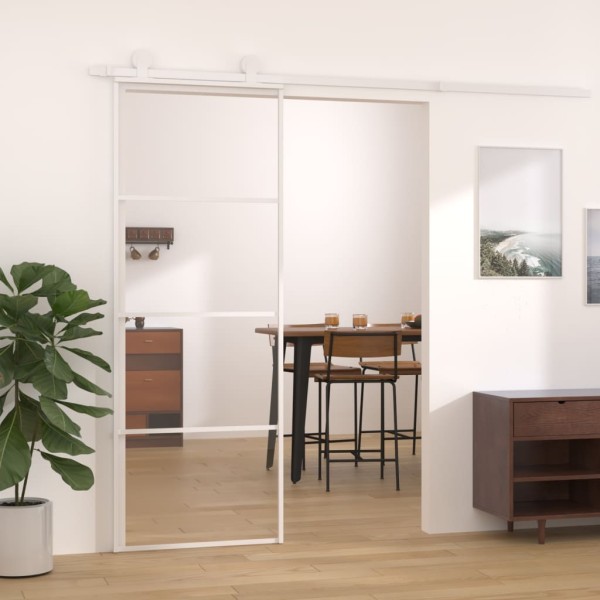 Puerta corredera ESG vidrio y aluminio 76x205 cm blanco Puerta corredera ESG vidrio y aluminio 76x205 cm blanco