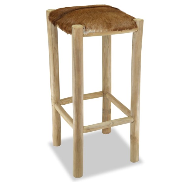 Taburete de cocina de cuero auténtico y madera de teca maciza Taburete de cocina de cuero auténtico y madera de teca maciza