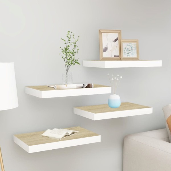 Estante flotante de pared 4 uds MDF roble y blanco 40x23x3,8 cm Estante flotante de pared 4 uds MDF roble y blanco 40x23x3,8 cm