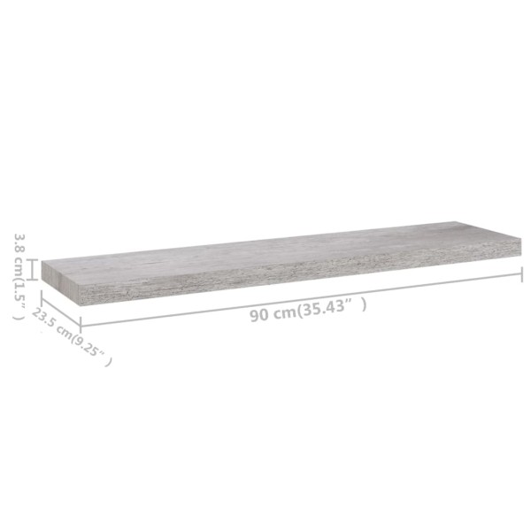 Estante flotante de pared gris hormigón MDF 90x23,5x3,8 cm Estante flotante de pared gris hormigón MDF 90x23,5x3,8 cm