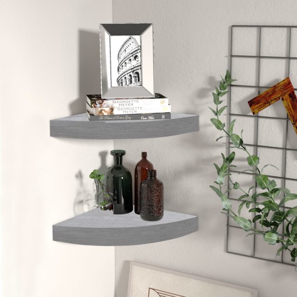 Estante de esquina de pared 2 uds MDF gris hormigón 35x35x3,8cm Estante de esquina de pared 2 uds MDF gris hormigón 35x35x3,8cm