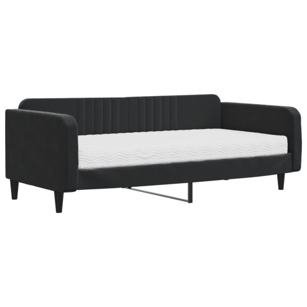 Sofá cama con colchón terciopelo negro 100x200 cm