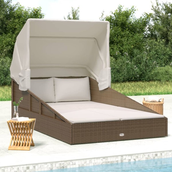 Tumbona con toldo plegable ratán sintético marrón 200x114x128cm Tumbona con toldo plegable ratán sintético marrón 200x114x128cm