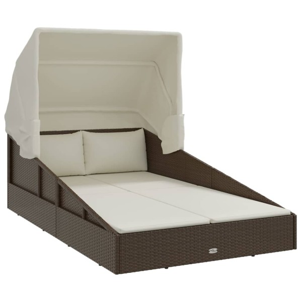 Tumbona con toldo plegable ratán sintético marrón 200x114x128cm Tumbona con toldo plegable ratán sintético marrón 200x114x128cm