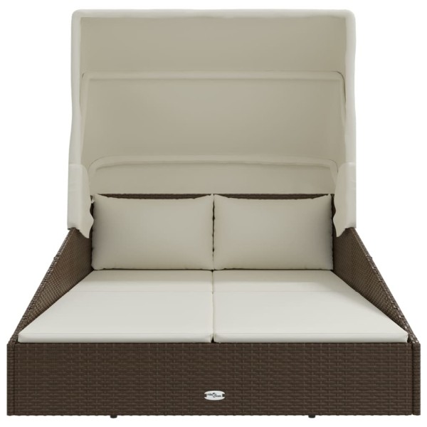 Tumbona con toldo plegable ratán sintético marrón 200x114x128cm Tumbona con toldo plegable ratán sintético marrón 200x114x128cm