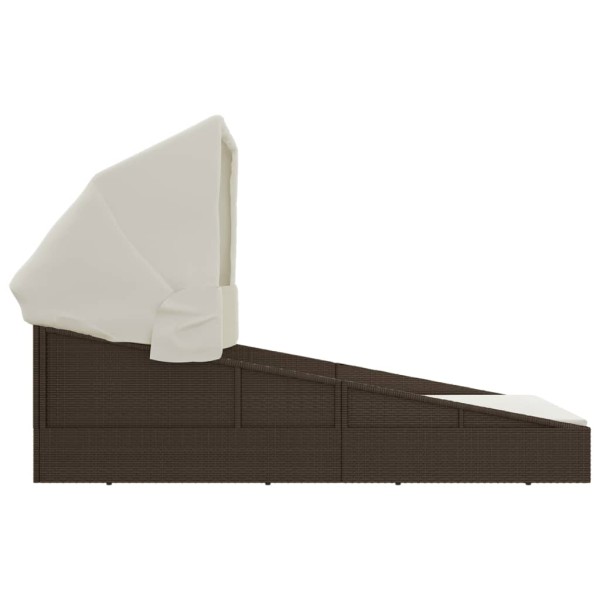 Tumbona con toldo plegable ratán sintético marrón 200x114x128cm Tumbona con toldo plegable ratán sintético marrón 200x114x128cm