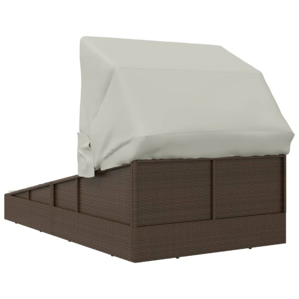 Tumbona con toldo plegable ratán sintético marrón 200x114x128cm Tumbona con toldo plegable ratán sintético marrón 200x114x128cm
