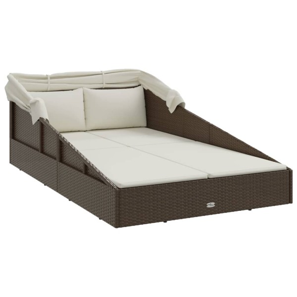 Tumbona con toldo plegable ratán sintético marrón 200x114x128cm Tumbona con toldo plegable ratán sintético marrón 200x114x128cm