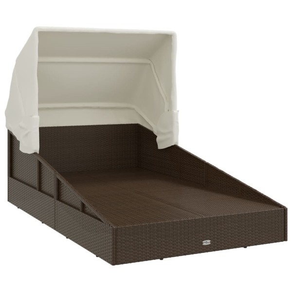 Tumbona con toldo plegable ratán sintético marrón 200x114x128cm Tumbona con toldo plegable ratán sintético marrón 200x114x128cm