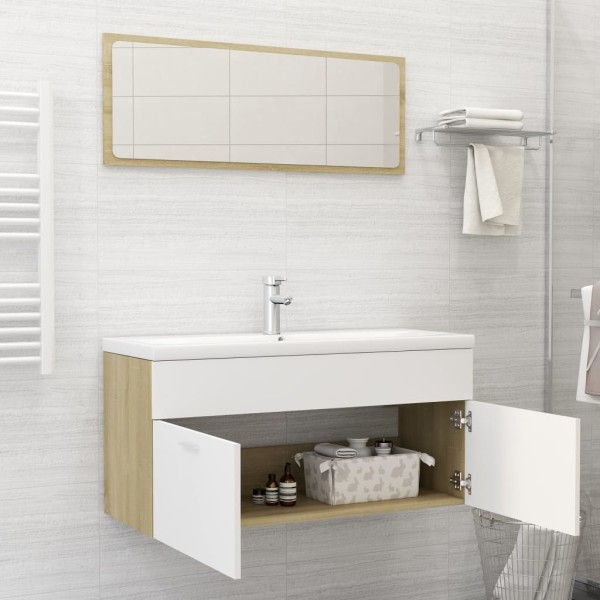 Set de muebles de baño 2 pzas madera contrachapada blanco roble Set de muebles de baño 2 pzas madera contrachapada blanco roble