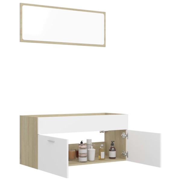 Set de muebles de baño 2 pzas madera contrachapada blanco roble Set de muebles de baño 2 pzas madera contrachapada blanco roble