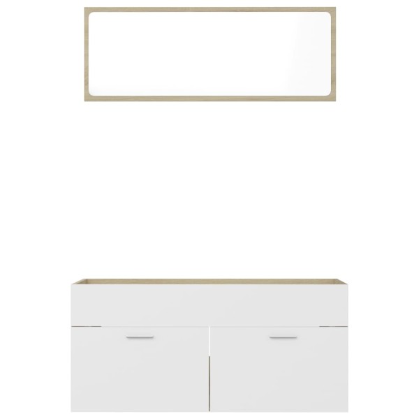 Set de muebles de baño 2 pzas madera contrachapada blanco roble Set de muebles de baño 2 pzas madera contrachapada blanco roble