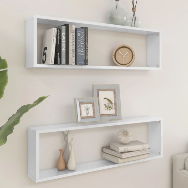 Estante cubo pared 2uds contrachapado blanco brillo 100x15x30cm Estante cubo pared 2uds contrachapado blanco brillo 100x15x30cm