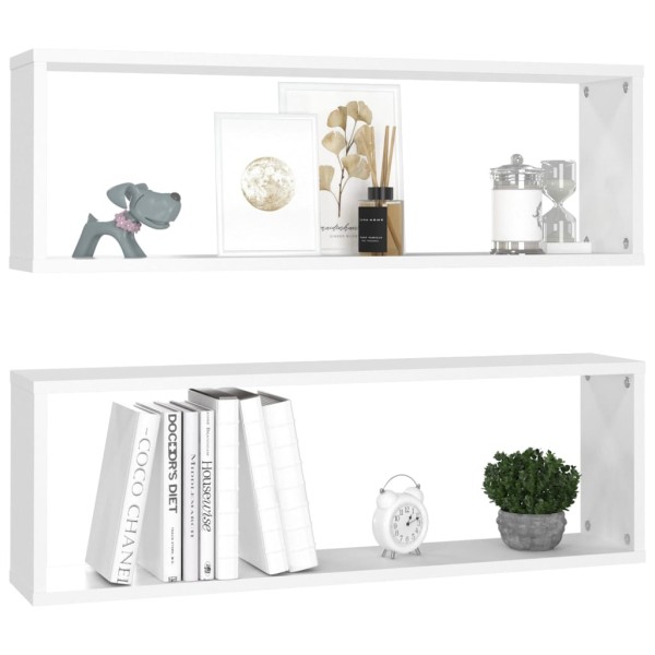 Estantes cubo de pared 2 uds contrachapado blanco 80x15x26,5 cm