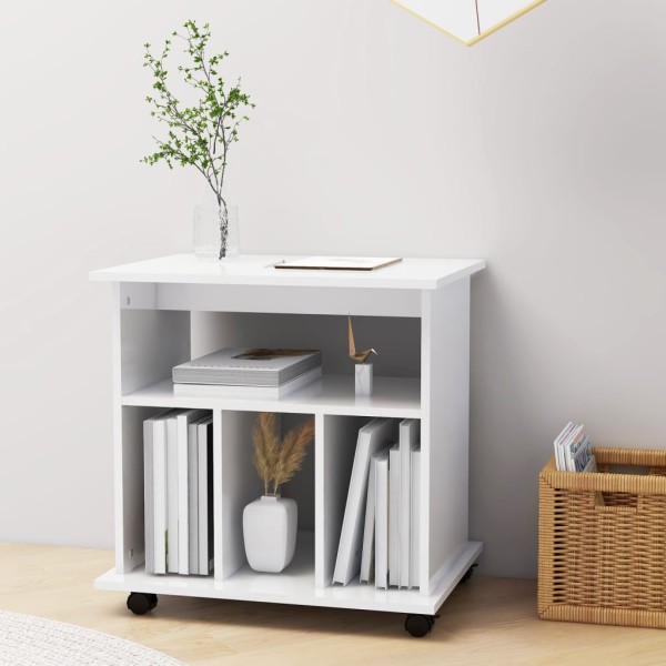 Armario ruedas madera contrachapada blanco brillante 60x45x60cm Armario ruedas madera contrachapada blanco brillante 60x45x60cm