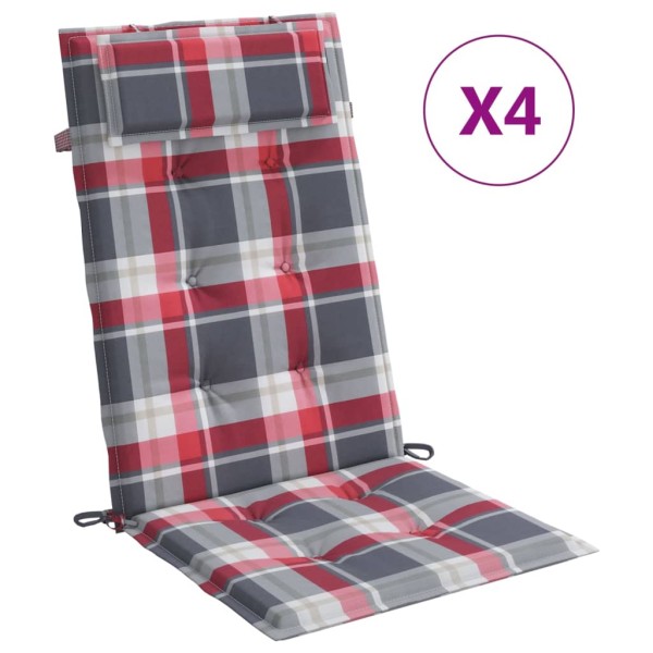 Cojines de silla respaldo alto 4 uds tela Oxford a cuadros rojo Cojines de silla respaldo alto 4 uds tela Oxford a cuadros rojo