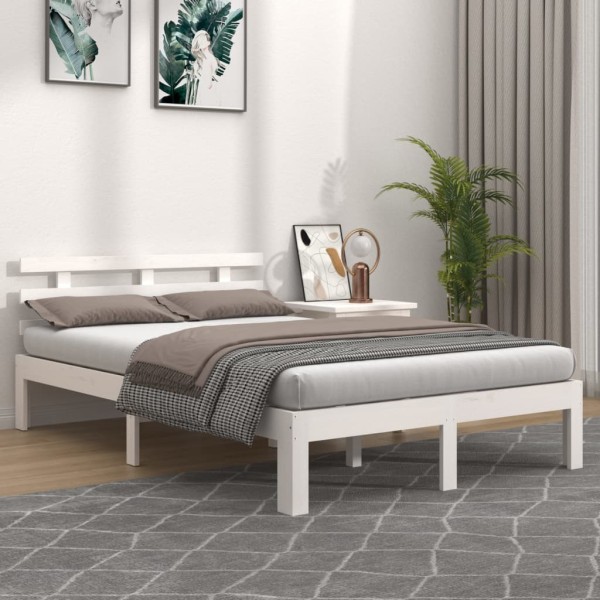 Estructura de cama matrimonial madera maciza blanco 120x190 cm Estructura de cama matrimonial madera maciza blanco 120x190 cm