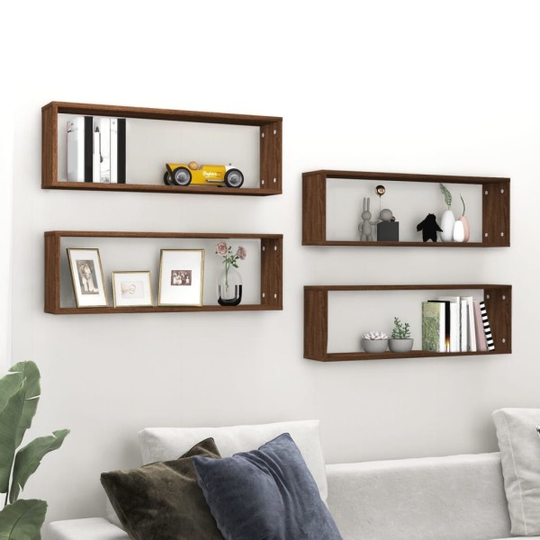 Estante cúbico de pared 4 uds madera roble marrón 80x15x26,5cm Estante cúbico de pared 4 uds madera roble marrón 80x15x26,5cm