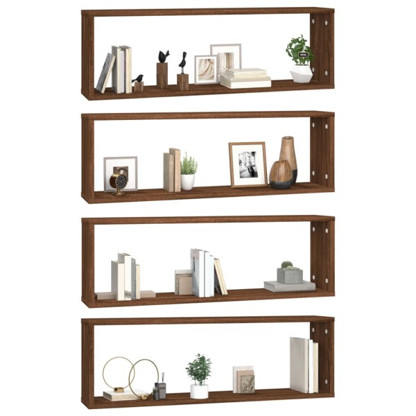 Estante cúbico de pared 4 uds madera roble marrón 80x15x26,5cm Estante cúbico de pared 4 uds madera roble marrón 80x15x26,5cm