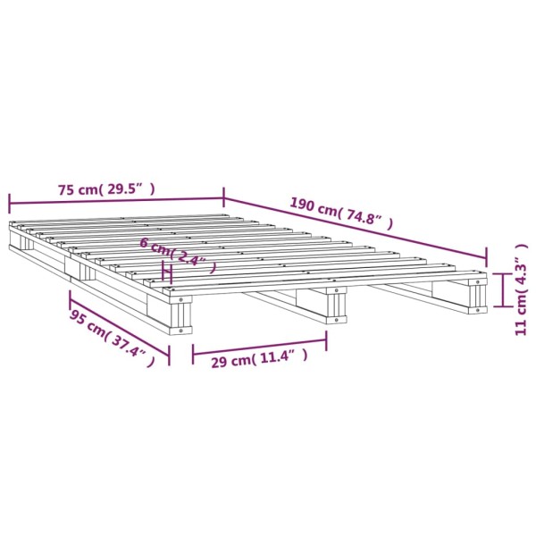 Cama de palets de madera maciza de pino 75x190 cm Cama de palets de madera maciza de pino 75x190 cm