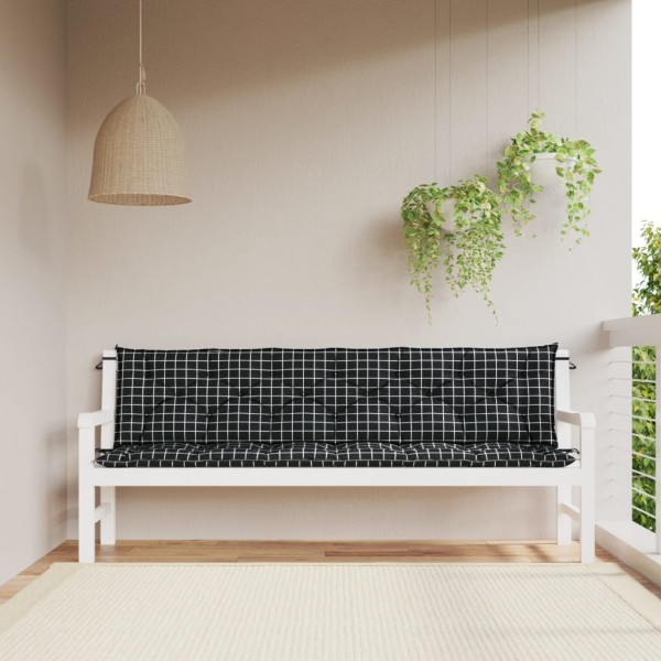 Cojines para banco jardín 2 uds tela a cuadros negro 200x50x7cm Cojines para banco jardín 2 uds tela a cuadros negro 200x50x7cm