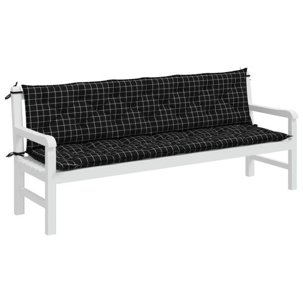 Cojines para banco jardín 2 uds tela a cuadros negro 200x50x7cm Cojines para banco jardín 2 uds tela a cuadros negro 200x50x7cm