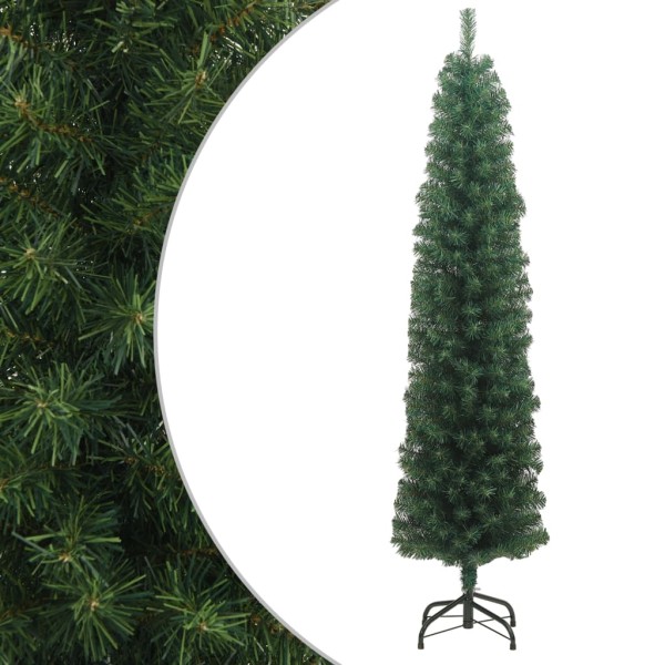 Árbol de Navidad artificial delgado y soporte PVC verde 210 cm Árbol de Navidad artificial delgado y soporte PVC verde 210 cm