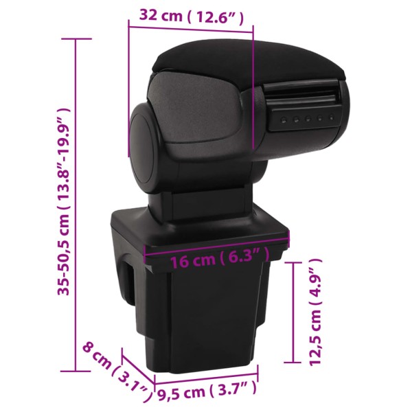 Reposabrazos para coche ABS negro 16x32x(35-50,5) cm Reposabrazos para coche ABS negro 16x32x(35-50,5) cm