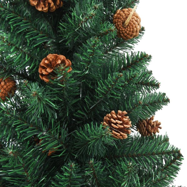 Árbol de Navidad delgado madera auténtica y piñas verde 210 cm Árbol de Navidad delgado madera auténtica y piñas verde 210 cm