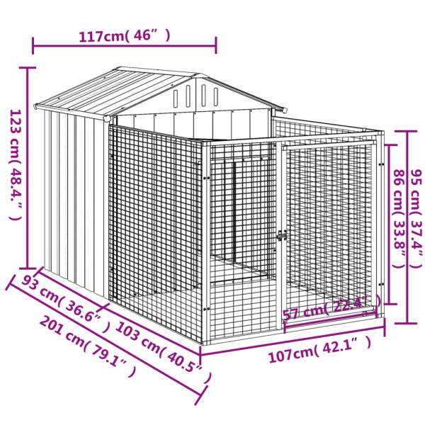 Caseta perros corral acero galvanizado gris claro 117x201x123cm Caseta perros corral acero galvanizado gris claro 117x201x123cm