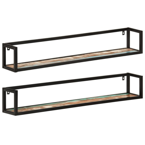 Estantes de pared 2 uds madera maciza mango hierro 110x17x17 cm Estantes de pared 2 uds madera maciza mango hierro 110x17x17 cm