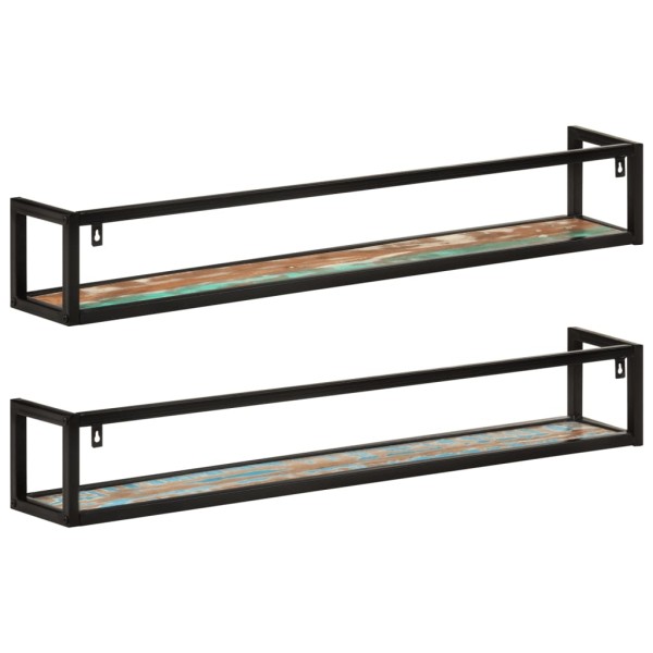 Estantes de pared 2 uds madera maciza mango hierro 110x17x17 cm Estantes de pared 2 uds madera maciza mango hierro 110x17x17 cm