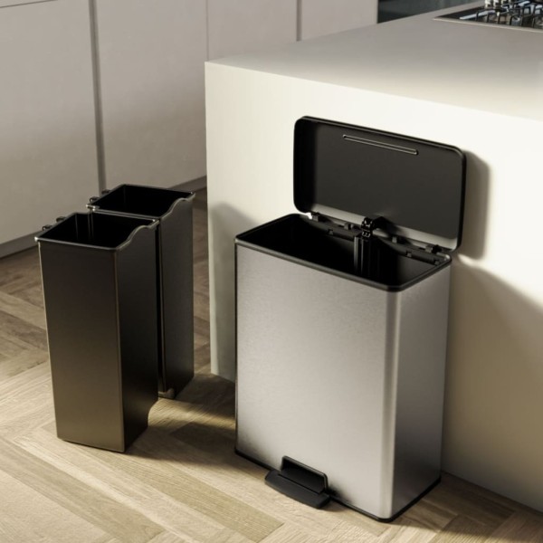 Curver Papelera de pedal doble Deco plateado 26L+26L Curver Papelera de pedal doble Deco plateado 26L+26L