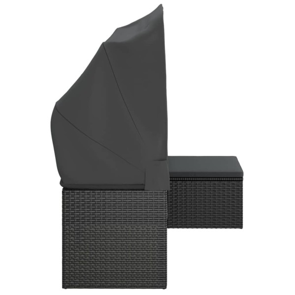 Sofá jardin 3 plazas con toldo y taburete ratán sintético negro Sofá jardin 3 plazas con toldo y taburete ratán sintético negro